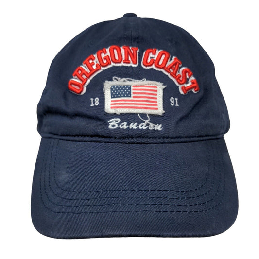 Oregon Coast Bandon US Flag Strapback Hat Blue One Size Embroidered