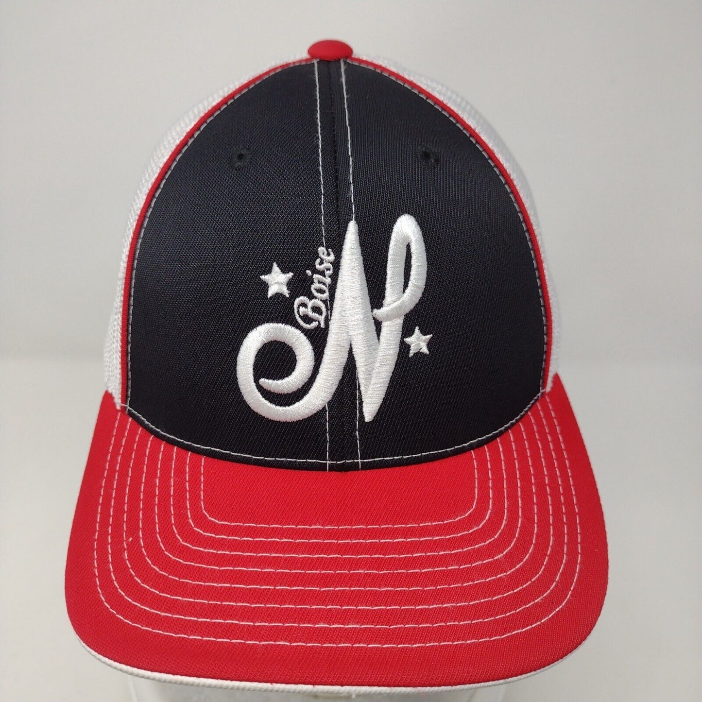 Boise N Fitted Mesh Back Trucker Hat Multi 7 3/8-8 Flexfit Colorblock