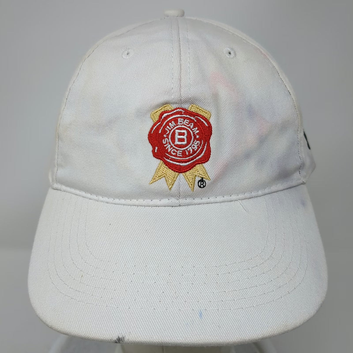 Jim Beam Baseball Cap White One Size Slideback Born Barreled USA Logo Hat