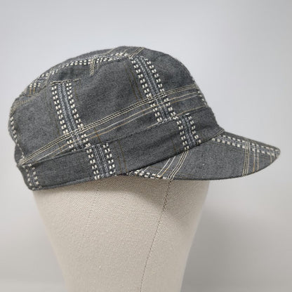 Toucan Collection Army Cap Gray One Size Plaid Pattern Decorative Button Hat