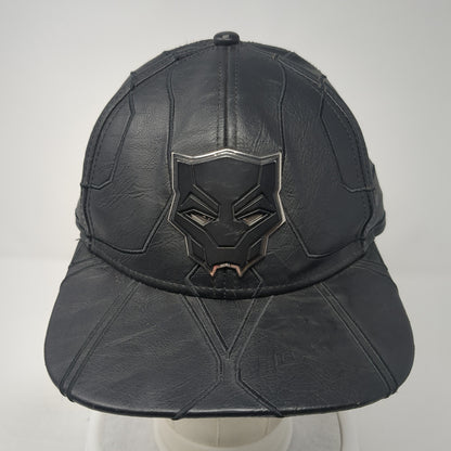 Marvel Black Panther Snapback Hat Black One Size Adjustable Faux Leather 6 Panel