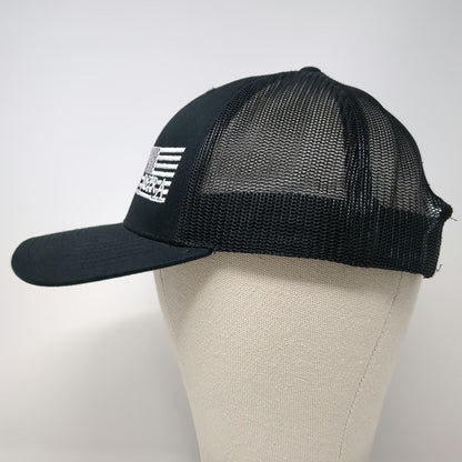 Richardson Trucker Hat Black One Size Petra American Flag Logo Mesh Snapback