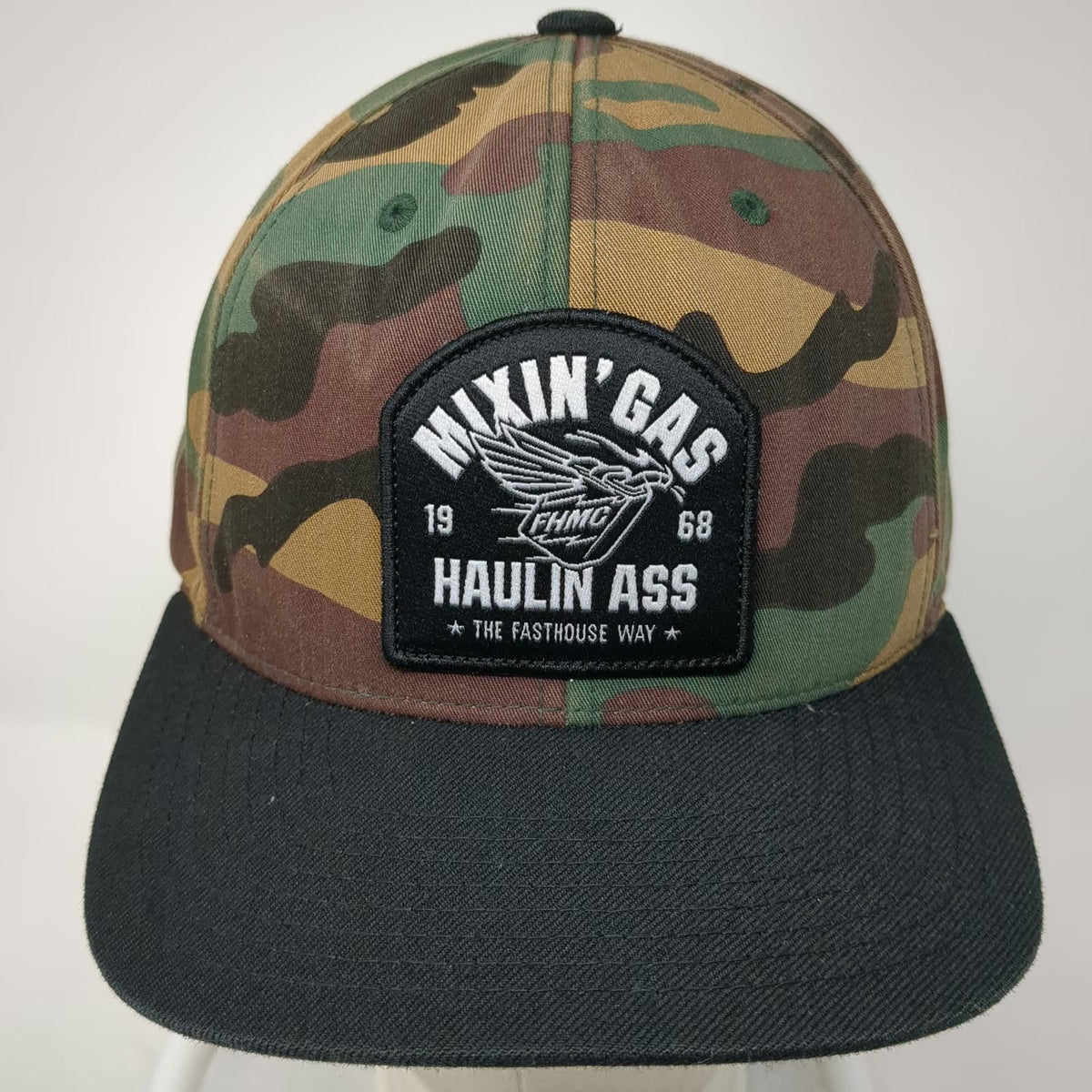 Fasthouse Snapback Hat Green One Size Camo Haulin Ass Flat Bill Patch Moto