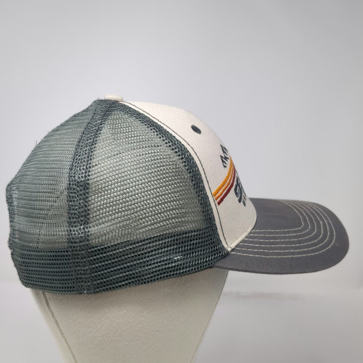 Mountain Trucker Hat Gray One Size Seattle Washington Retro Stripe Mesh Snapback
