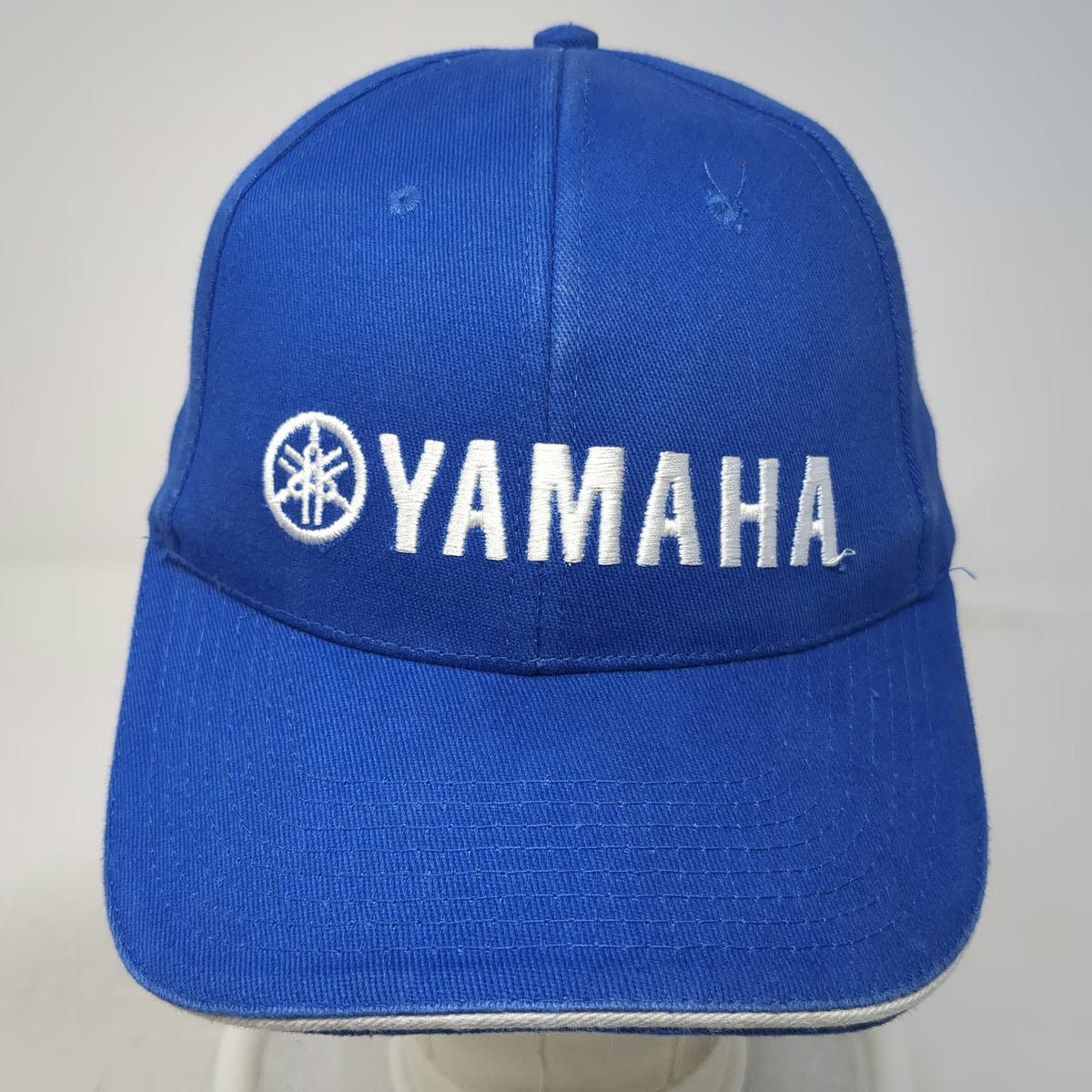 Yamaha Baseball Cap Blue One Size Strapback Embroidered Logo White Piping Hat