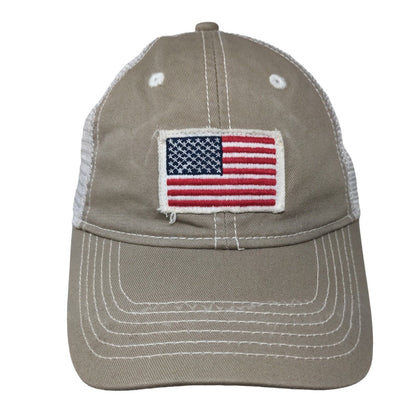 American Flag Strapback Trucker Hat Tan One Size Embroidered Patriotic Mesh Back