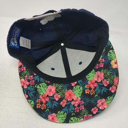 Hawaiian Headwear Snapback Hat Blue One Size Floral Brim Kauai 808 Embroidery