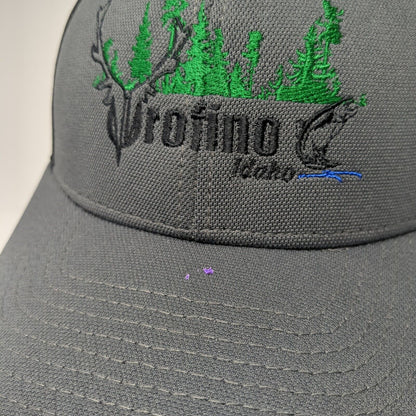 Orofino Idaho Fitted Trucker Hat Gray S/M Fitmax70 Embroidered Mesh Back