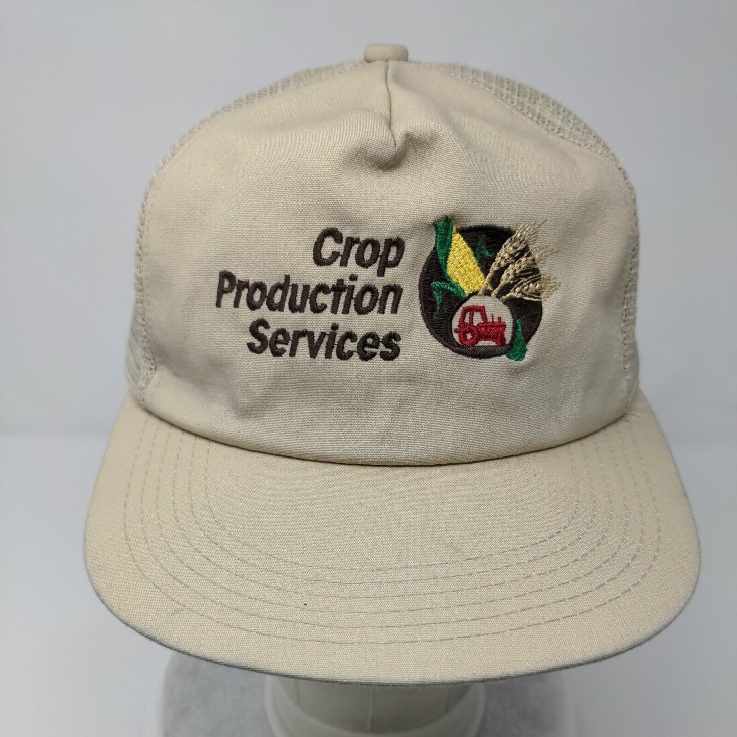 Crop Production Services Snapback Trucker Hat Tan OSFA Mesh Back 6 Panel