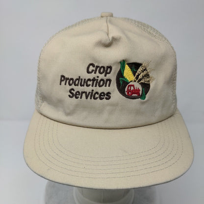 Crop Production Services Snapback Trucker Hat Tan OSFA Mesh Back 6 Panel