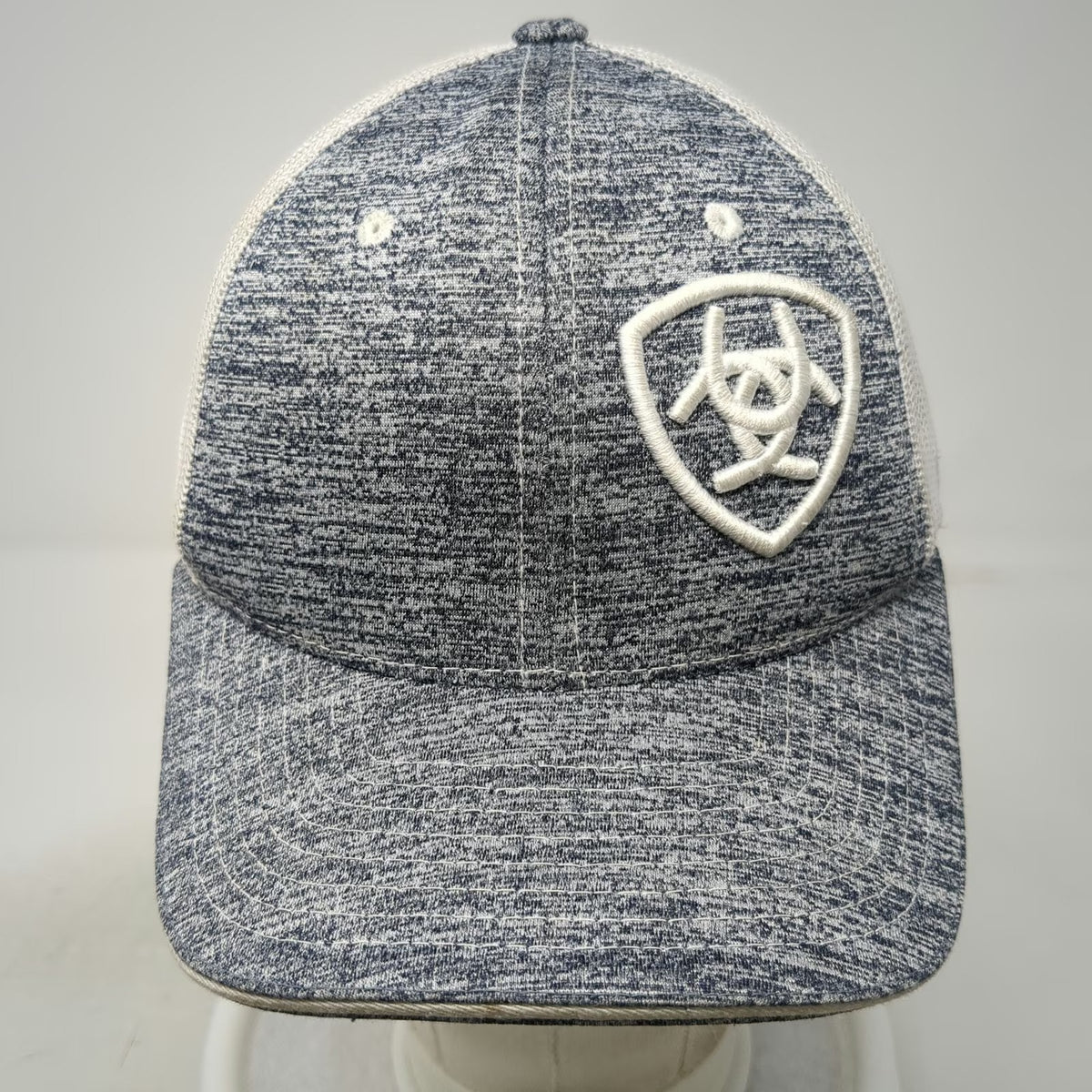 Ariat Trucker Hat Gray White One Size Mesh Back Snapback Heathered Shield Logo
