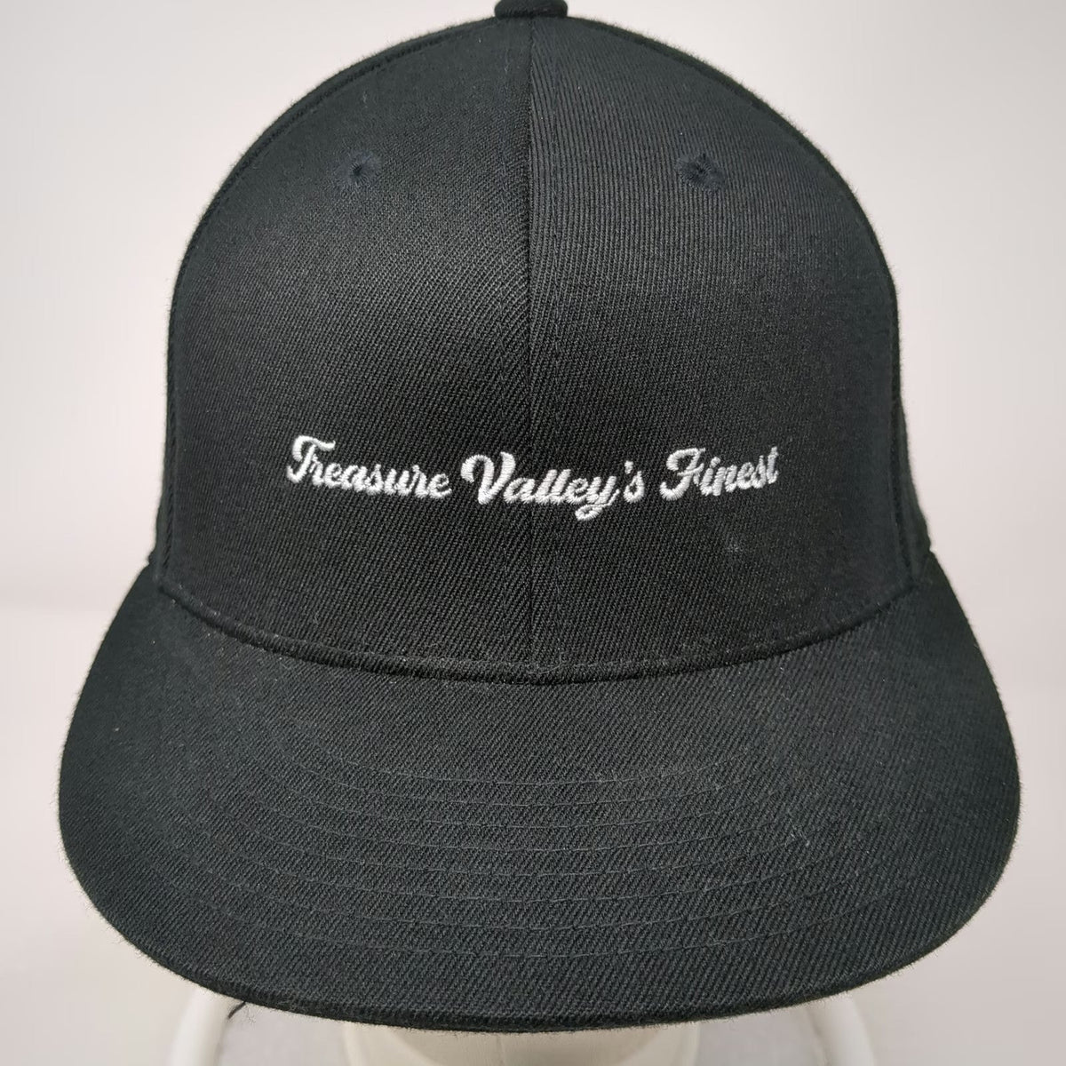 210 Fitted Baseball Cap Black 7 5/8 Treasure Valleys Finest Embroidered Hat