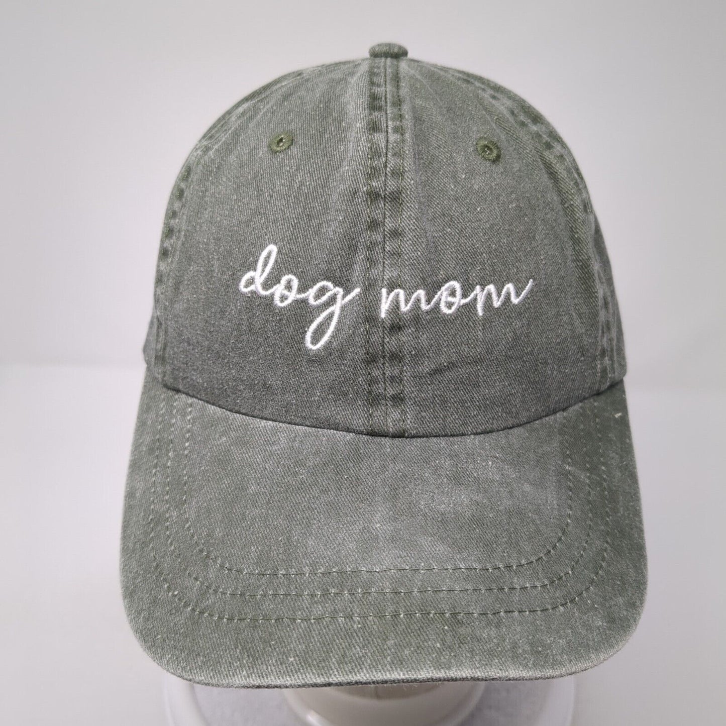 Dog Mom Slideback Hat Green One Size Adjustable Embroidered 6 Panel Cotton