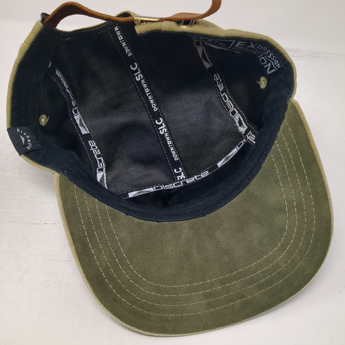 Discrete 5 Panel Beige Hat One Size Salt Lake City Farmers Market Leather Strap