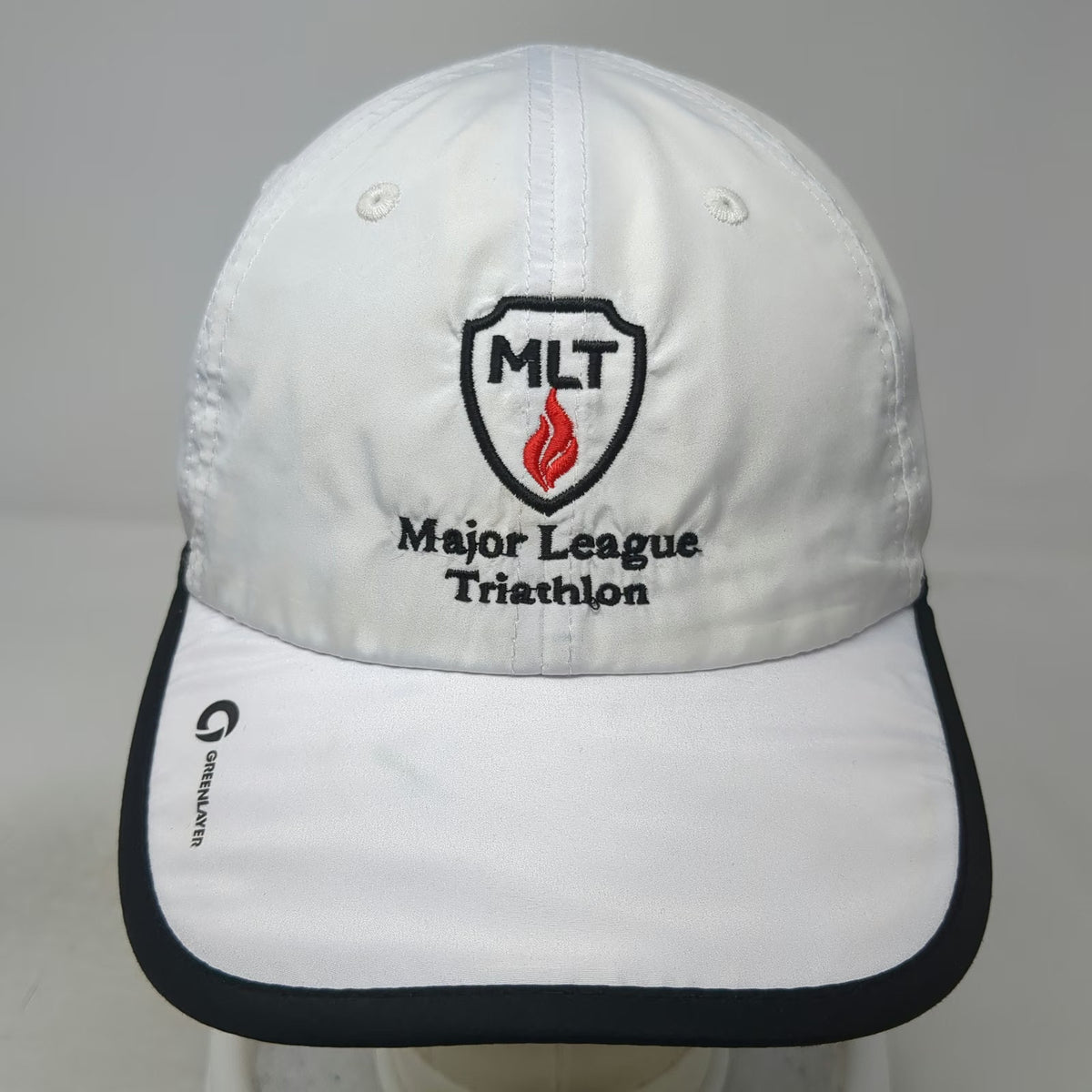 Greenlayer Major League Triathlon Hat White Baseball Cap OS Slideback Shield