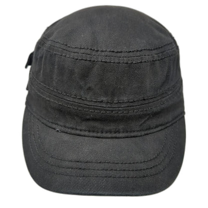 Army Cap Black One Size Side Pocket Cotton Adjustable Solid Cadet Military Hat