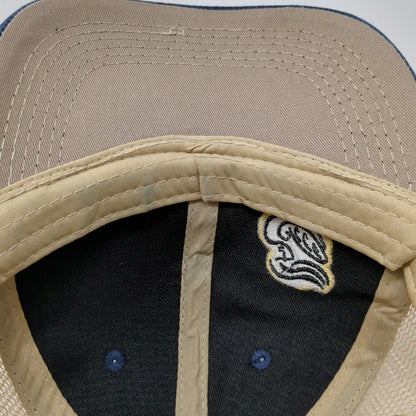 Baseball Cap Blue One Size Mesh Back Denim Embroidered Logo Strapback Hat Beige