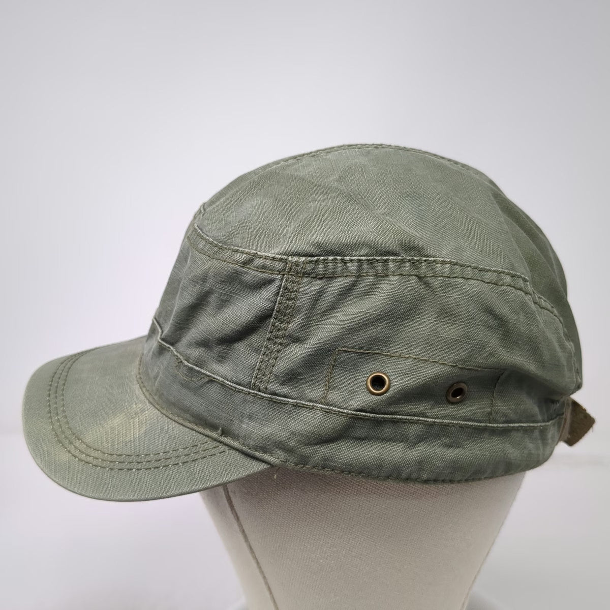 H&M Army Cap Green M Distressed Cotton Slideback Flat Top Military Style Hat