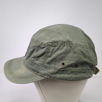 H&M Army Cap Green M Distressed Cotton Slideback Flat Top Military Style Hat