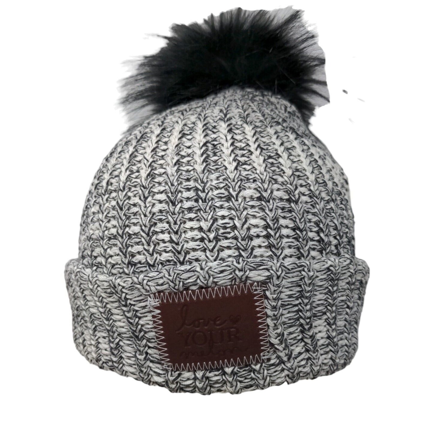 Love Your Melon Beanie Hat Multicolor One Size Hand Knitted Faux Fur Pom Pom
