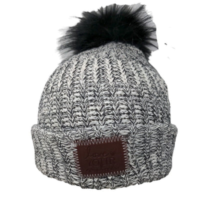 Love Your Melon Beanie Hat Multicolor One Size Hand Knitted Faux Fur Pom Pom