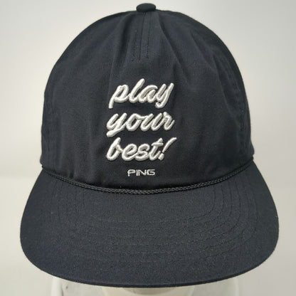 PING 5 Panel Black One Size Leather Strap Rope Script Logo Golf Hat sensorcool