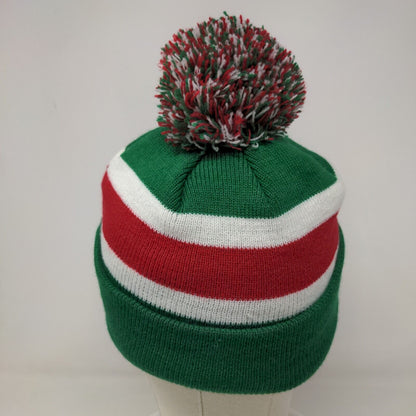 '47 Brand Men's Knit Beanie Hat Green White Striped Embroidered Black Cat Logo