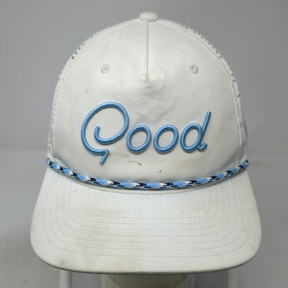 Good Good Golf White Trucker Hat One Size Blue Rope Script Mesh Back Snapback