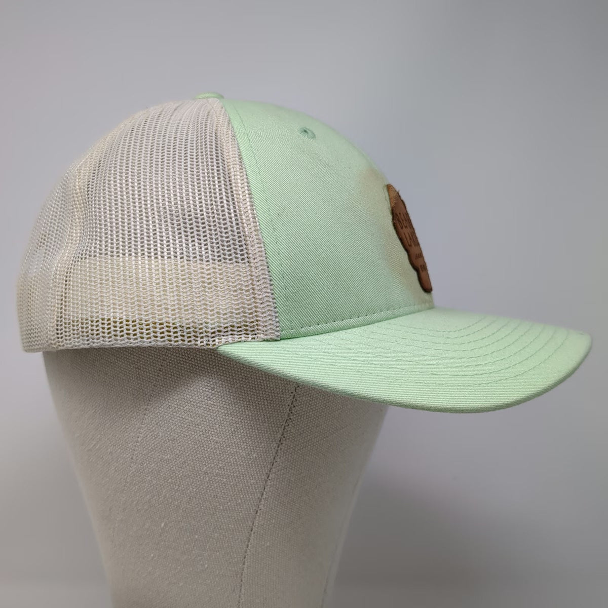 Richardson 115 Trucker Hat Green White L Bear Lake Utah Idaho Leather Patch Mesh