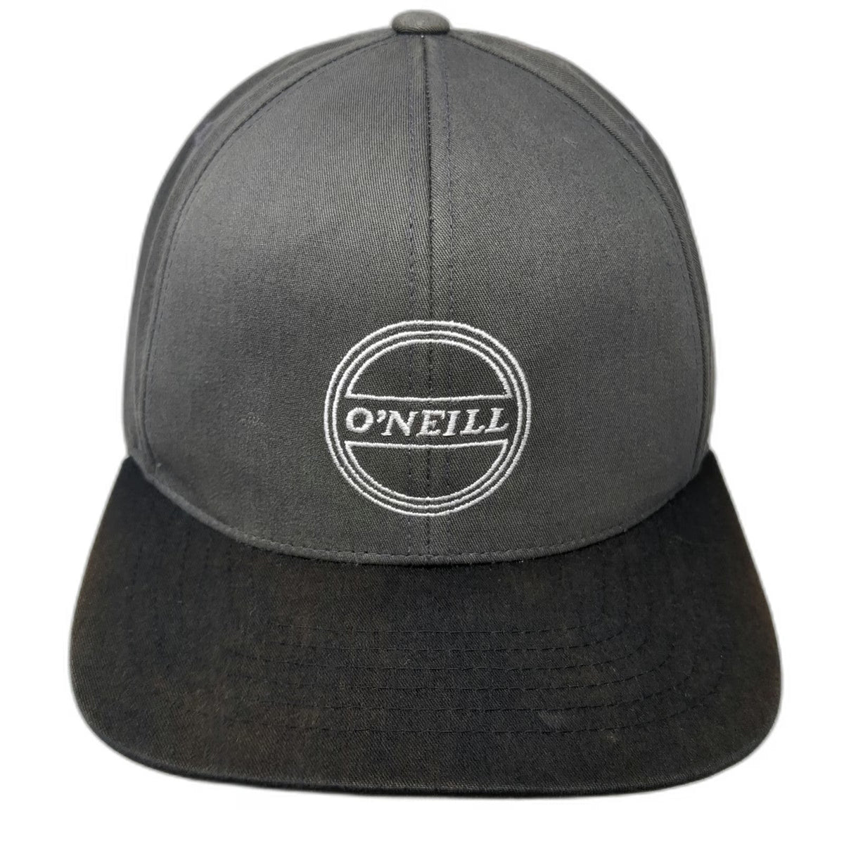 O'Neill Snapback Gray Black Hat One Size Embroidered Logo Two Tone Flat Brim