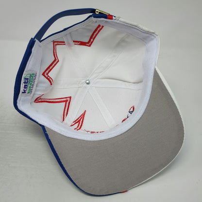 Kati Baseball Cap White Blue Red Astaris Logo Graphic Slideback Hat Sharktooth