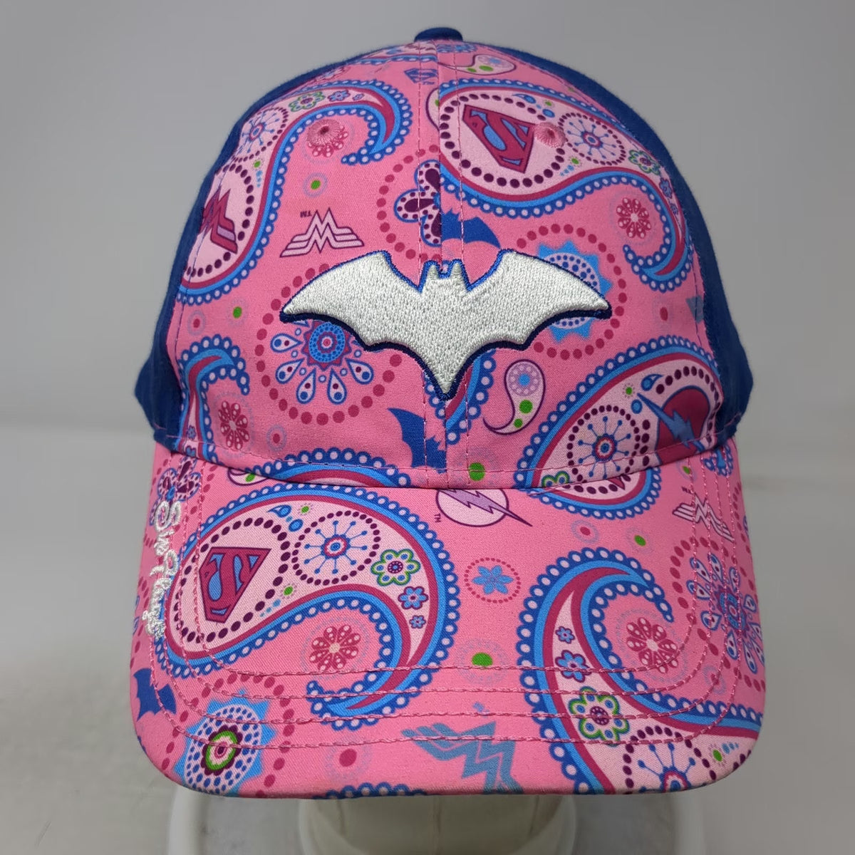 Six Flags Baseball Cap Pink Blue One Size Justice League Batman Paisley hat