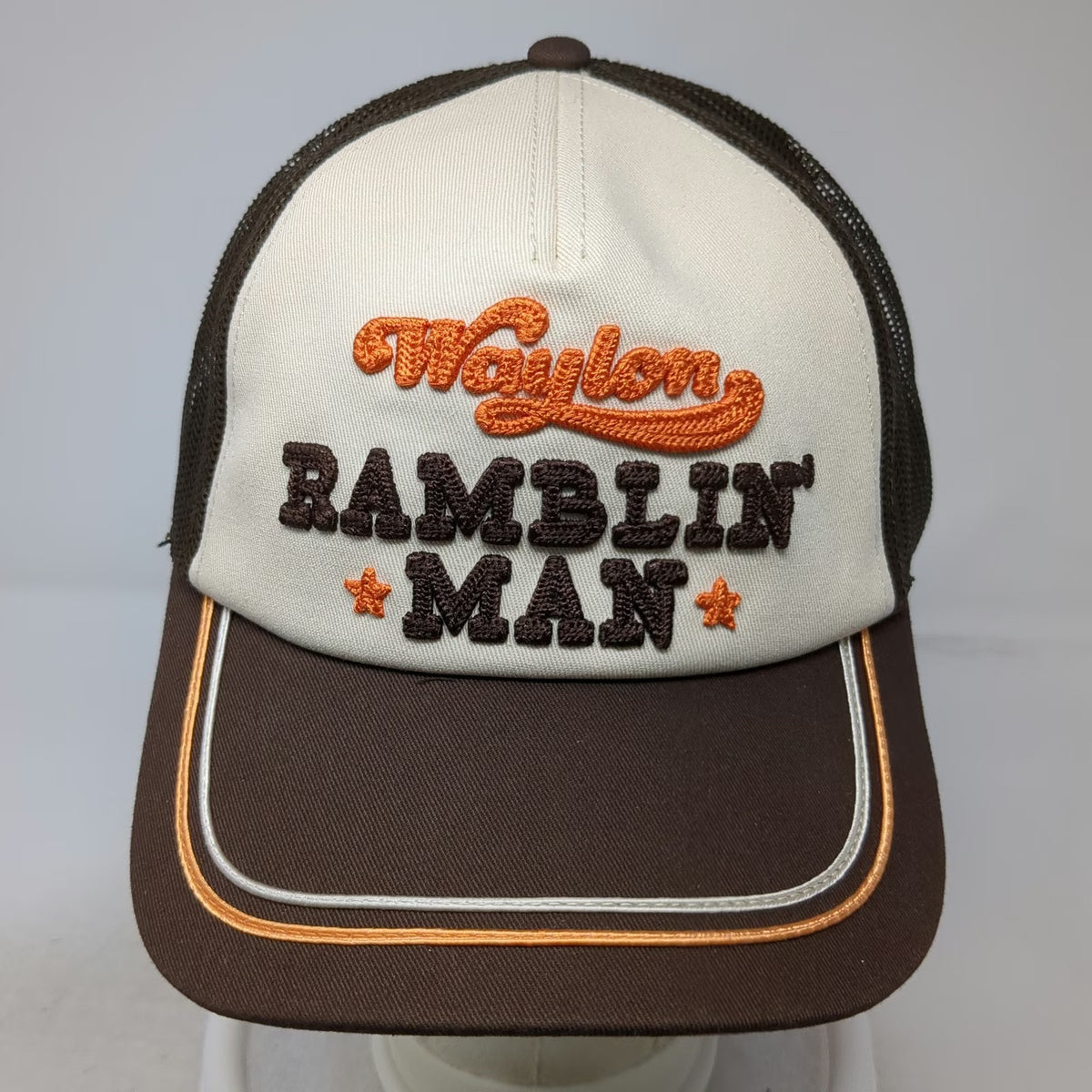 American Needle Trucker Hat Brown OS Waylon Ramblin Man Mesh Back Piping W/Tags