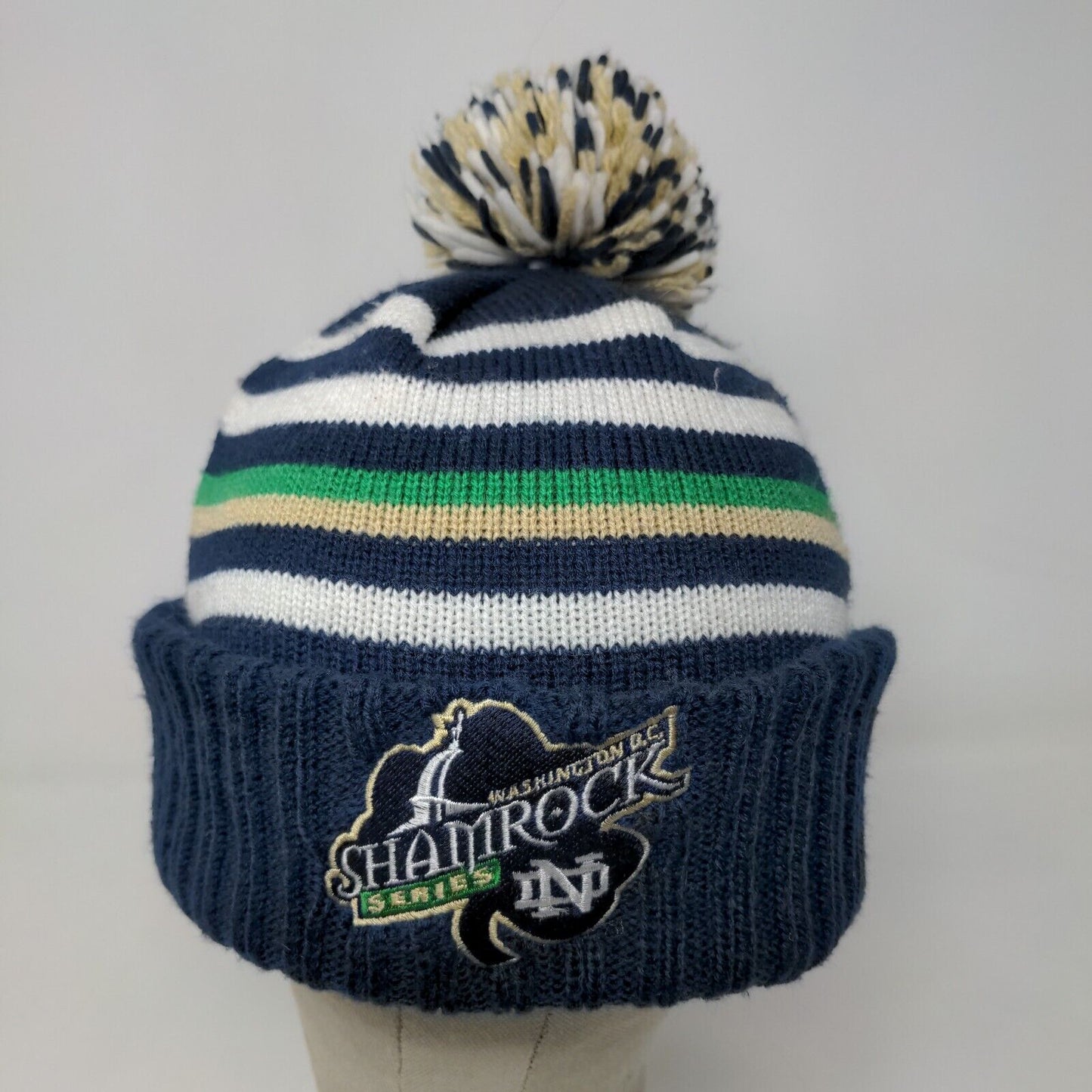 Adidas Men's Notre Dame Fighting Irish Knit Beanie Hat Cap Blue Striped OSFA