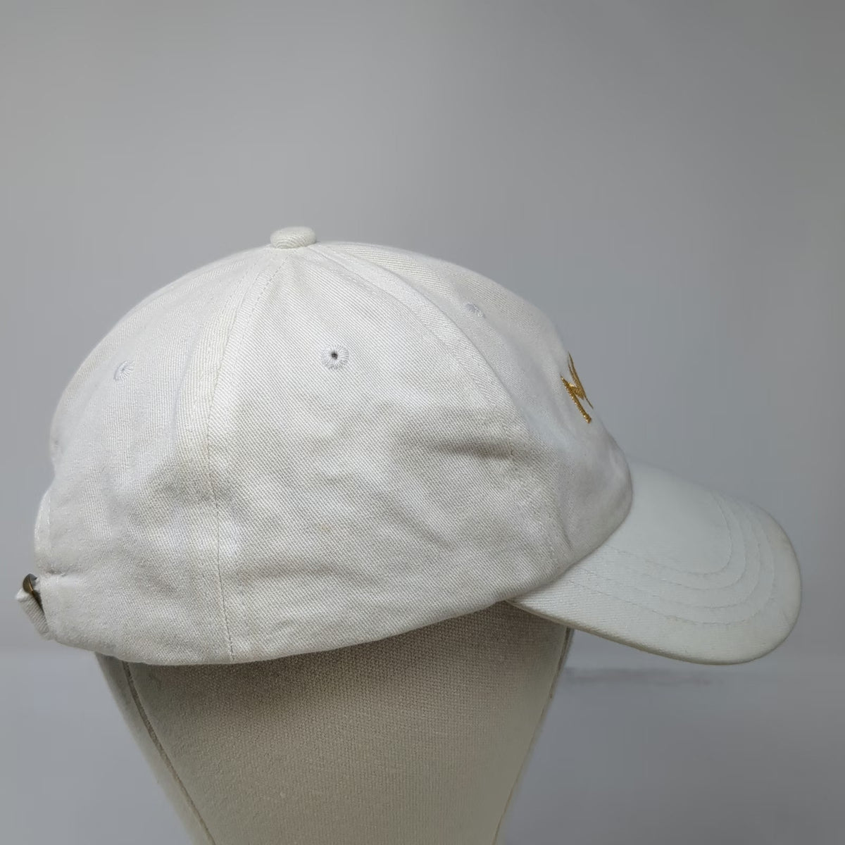 Quake City Caps MGM+ Baseball Cap White One Size Gold Embroidery Slideback Hat