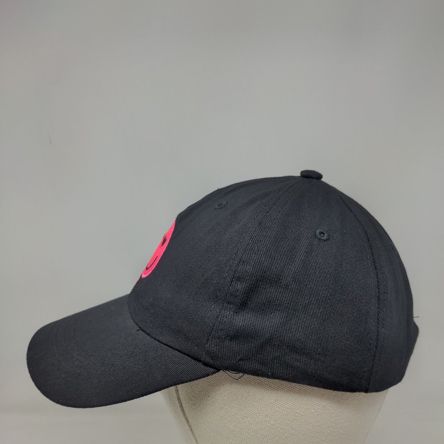 Smiley Strapback Hat Black One Size Adjustable Embroidered Emoji 6 Panel Cotton