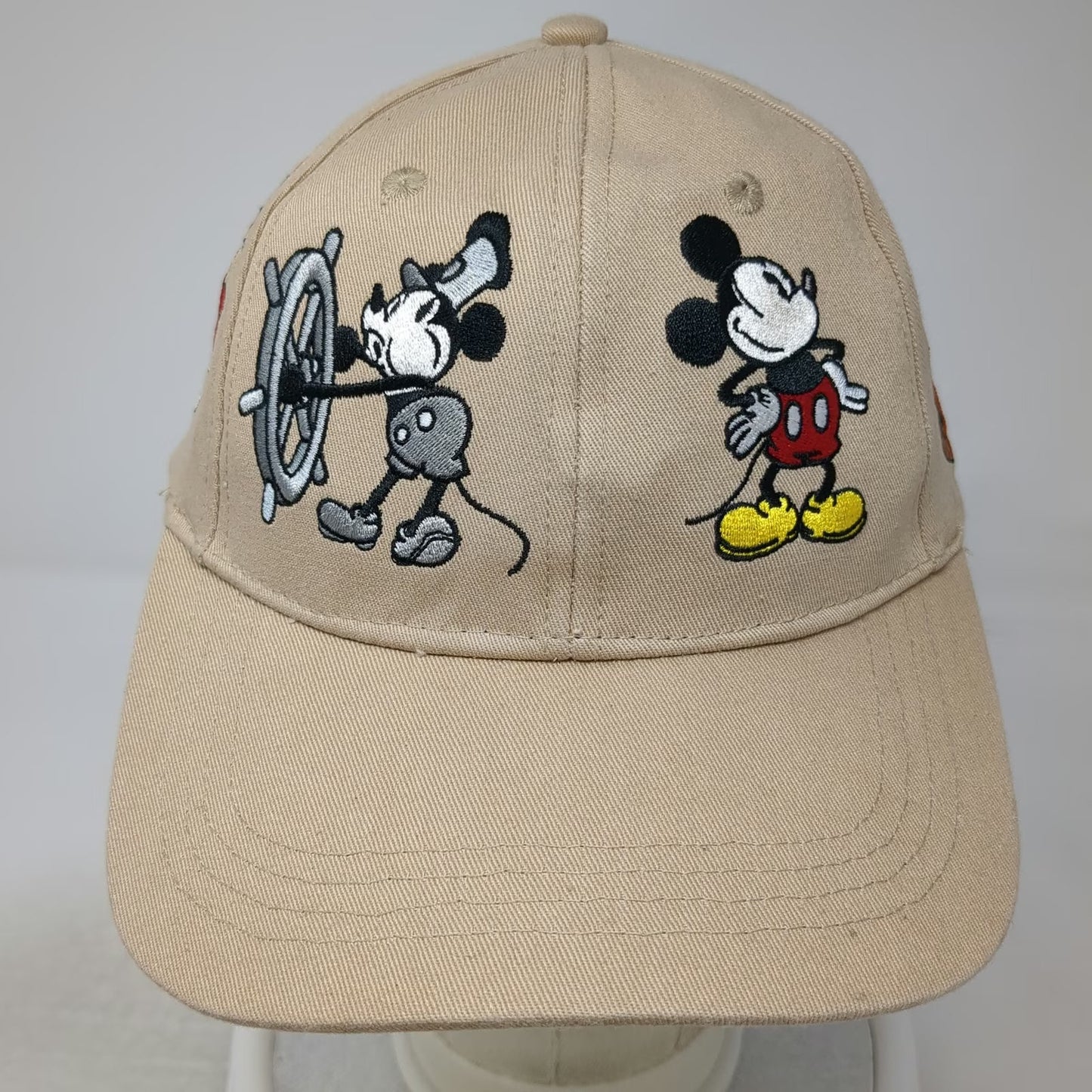 Disney Baseball Cap Beige One Size Mickey Mouse Multi Character Strapback Hat