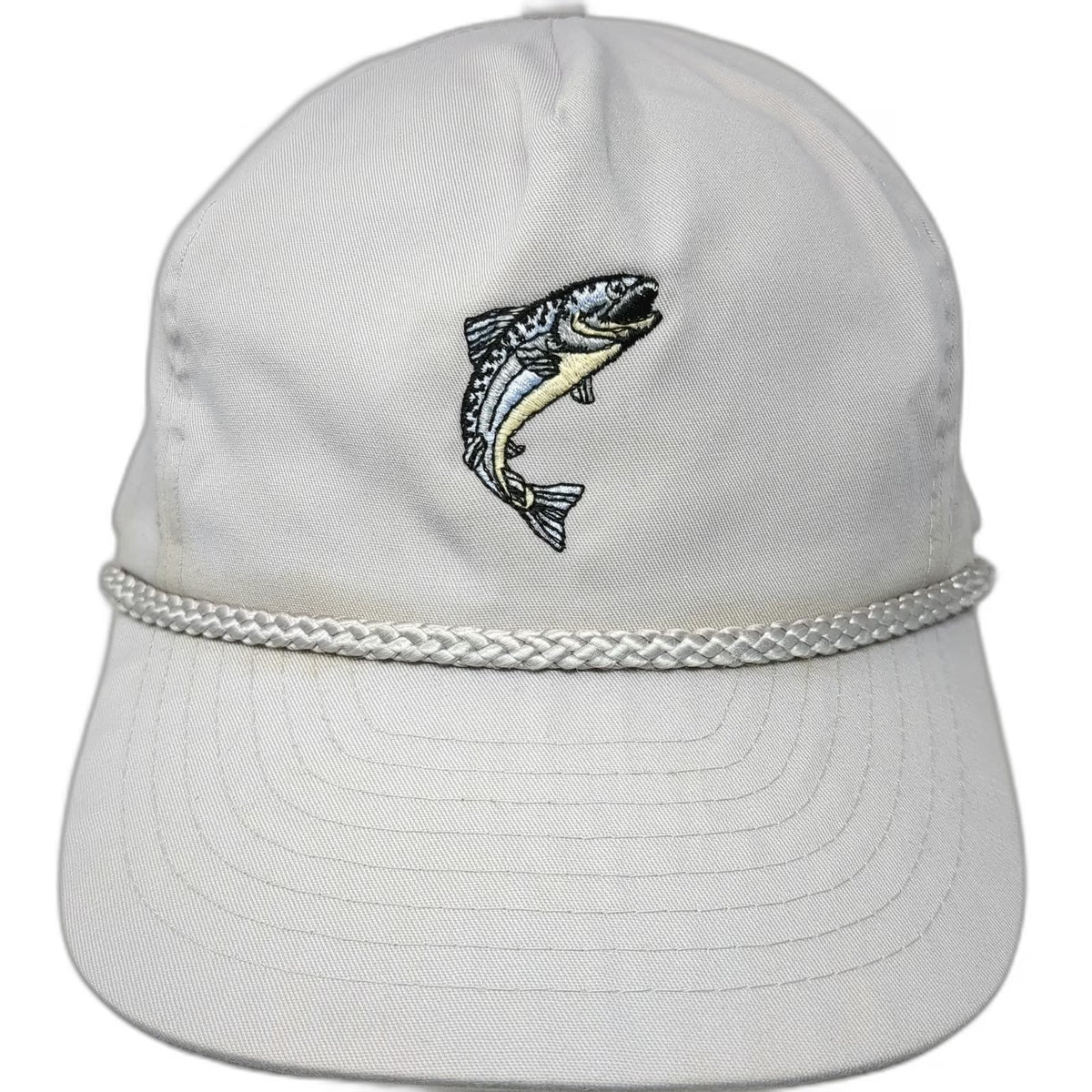 Gray 5 Panel Hat One Size Fish Graphic Rope Slideback Cap Outdoors Fishing Trout