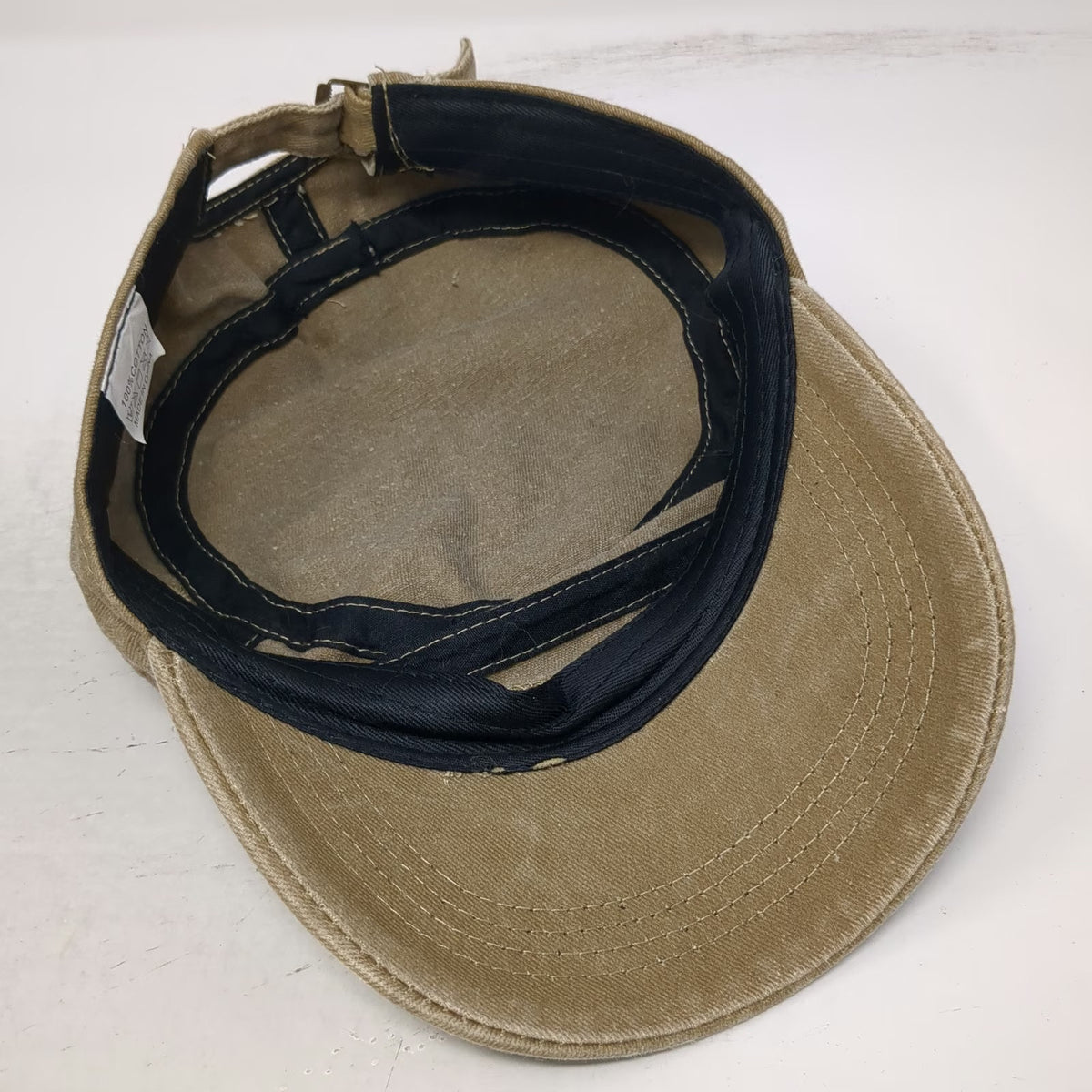 Army Cap Brown One Size Distressed Cotton Slideback Adjustable Flat Top Hat