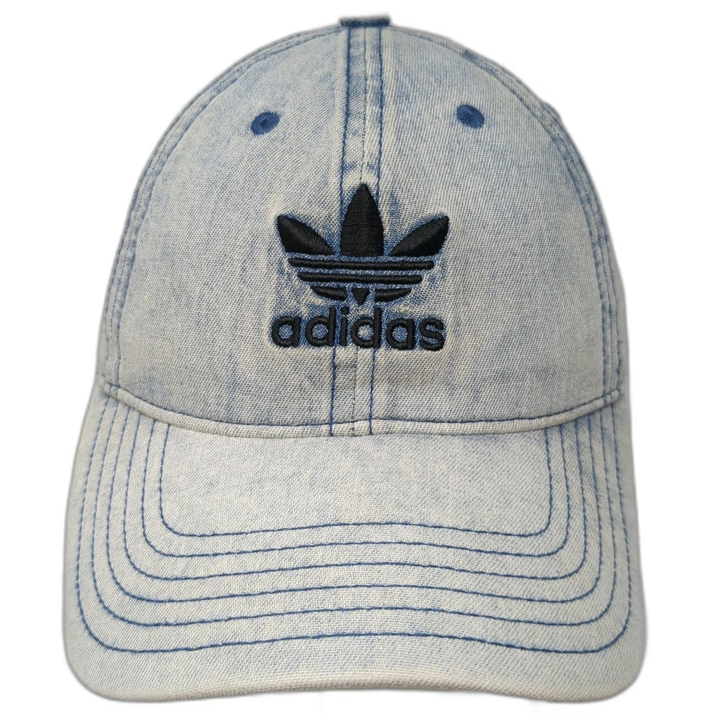 Adidas Baseball Cap Blue One Size Denim Trefoil Logo Slideback Acid Wash Hat
