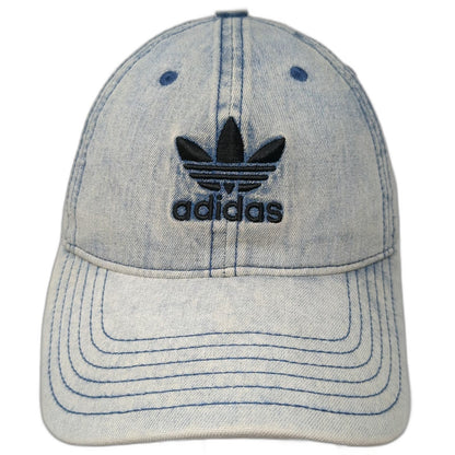 Adidas Baseball Cap Blue One Size Denim Trefoil Logo Slideback Acid Wash Hat