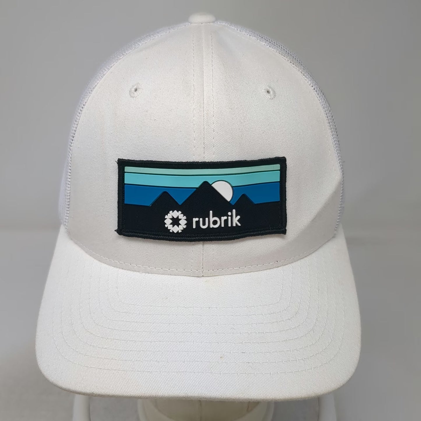 Yupoong Trucker Hat White One Size Rubrik Mountain Landscape Patch Snapback Mesh