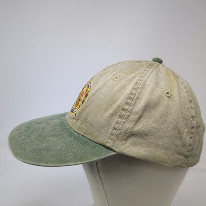 Adams Baseball Cap Beige Green Leather Strap Vermont Teddy Bear Hat Vintage