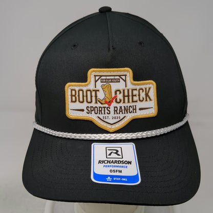 Richardson 5 Panel Hat Black One Size Boot Check Sports Ranch Rope Snapback