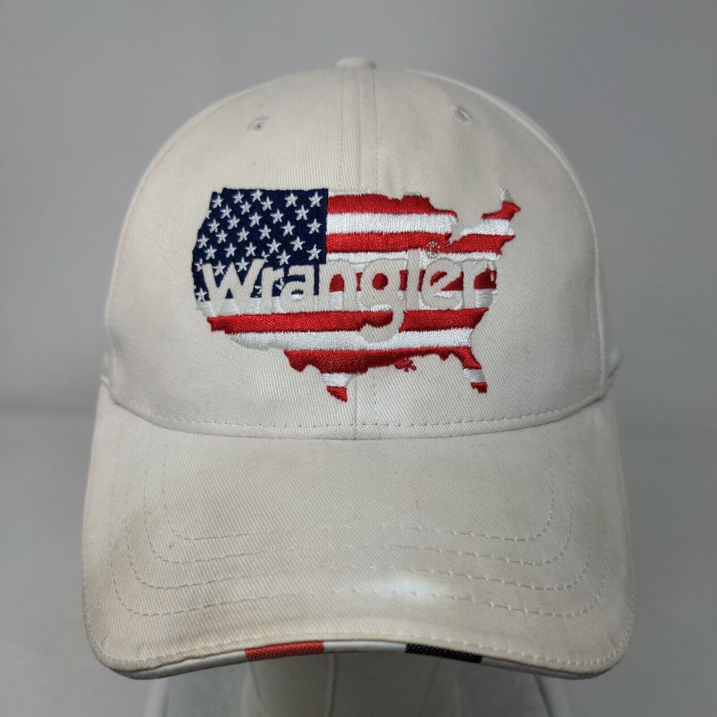 Wrangler Slideback Hat Tan OSFA Adjustable Embroidered USA Flag Patriotic Cotton