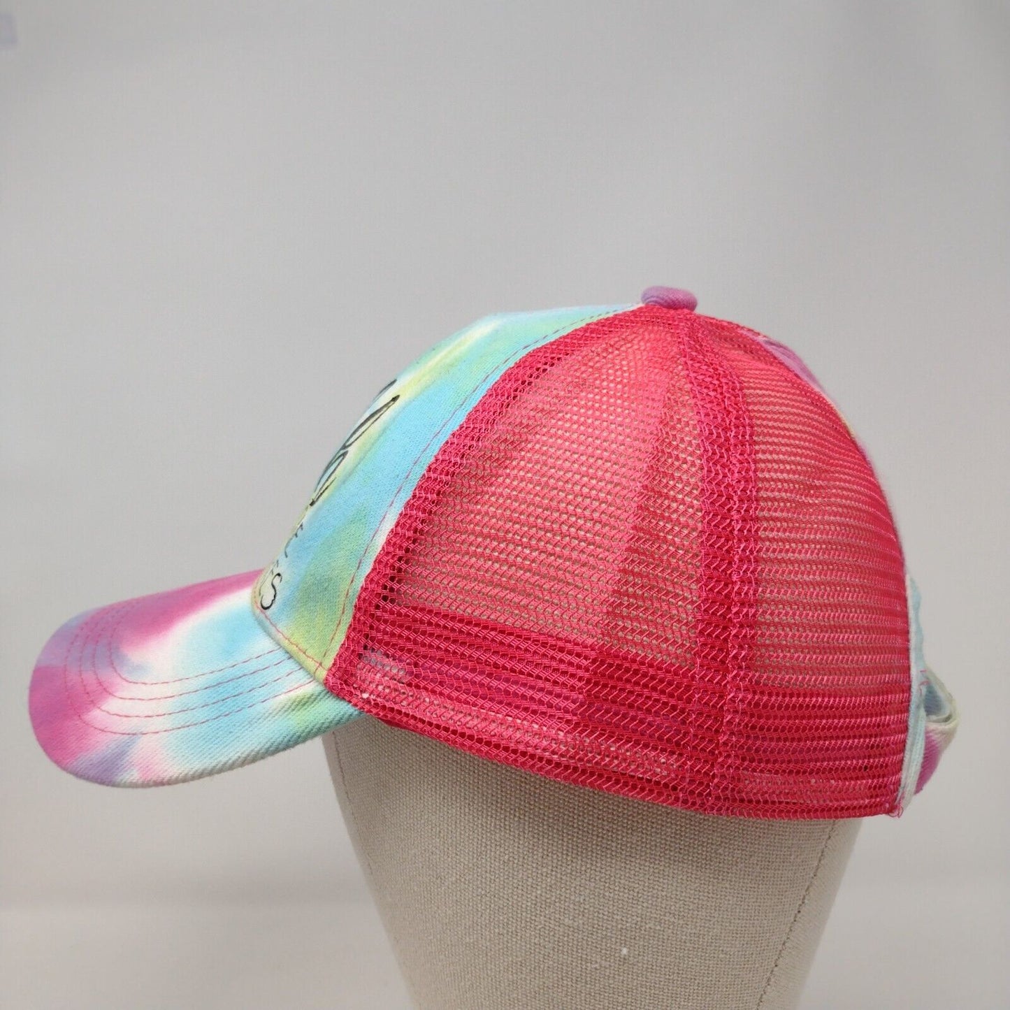 Shhh No One Cares Strapback Trucker Hat Multi OSFA Tie Dye Ponytail