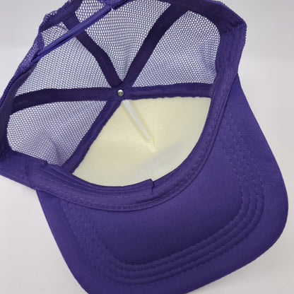 Smiley Face Snapback Mesh Back Trucker Hat Purple One Size Colorblock