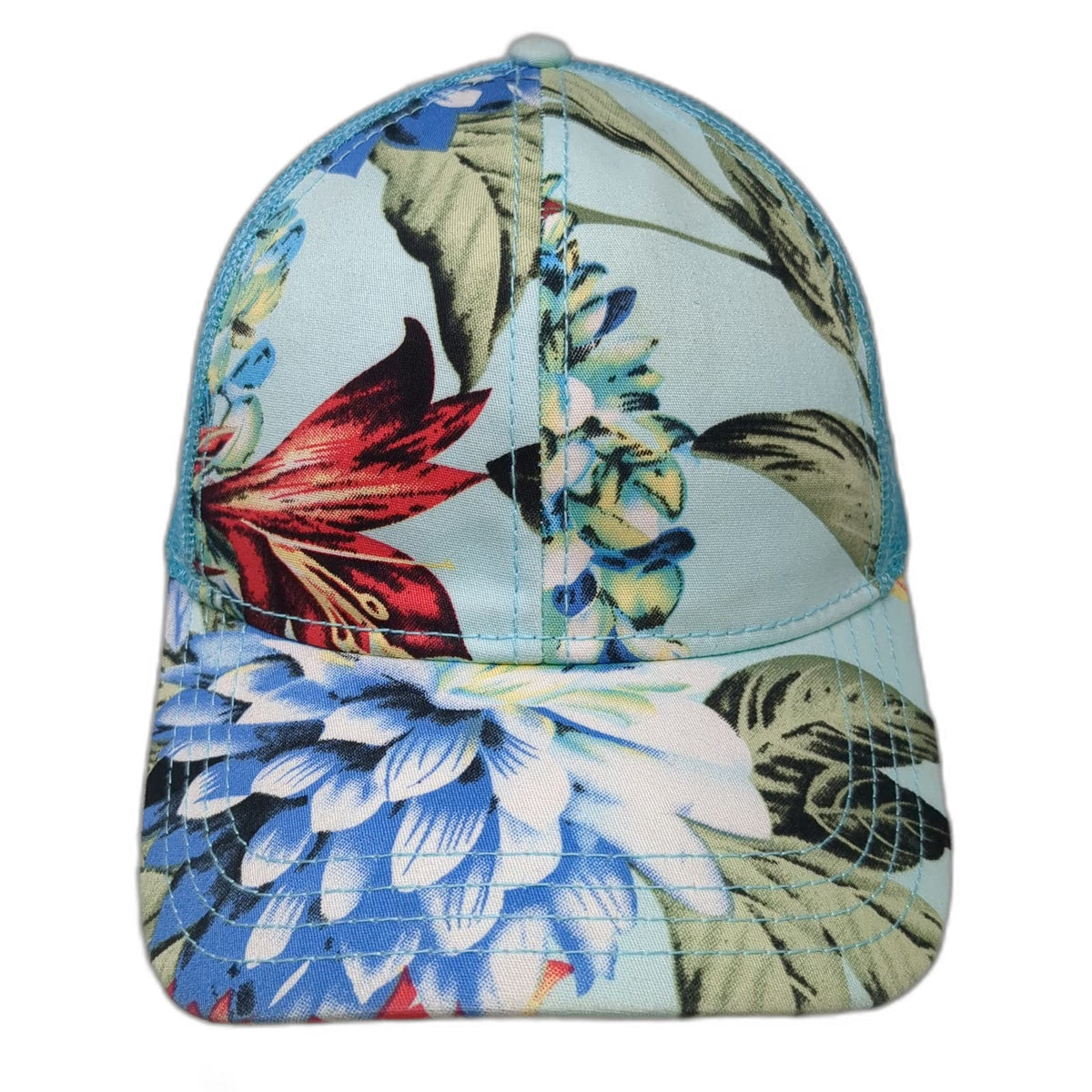 C.C Baseball Cap Blue One Size Mesh Back Strapback Floral Flower Print Hat