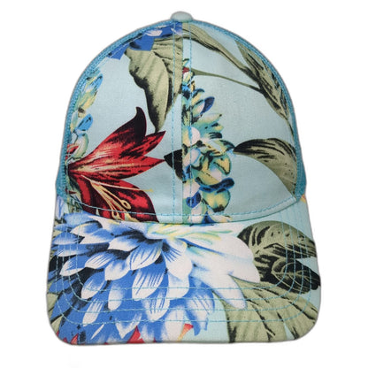 C.C Baseball Cap Blue One Size Mesh Back Strapback Floral Flower Print Hat