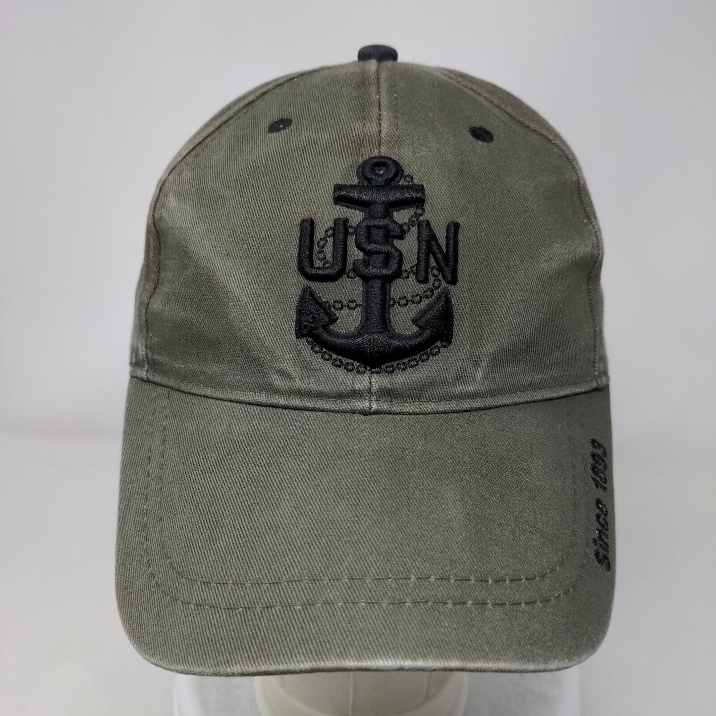USN Since 1893 Strapback Hat Greenish-Brown Adjustable Embroidered 6 Panel